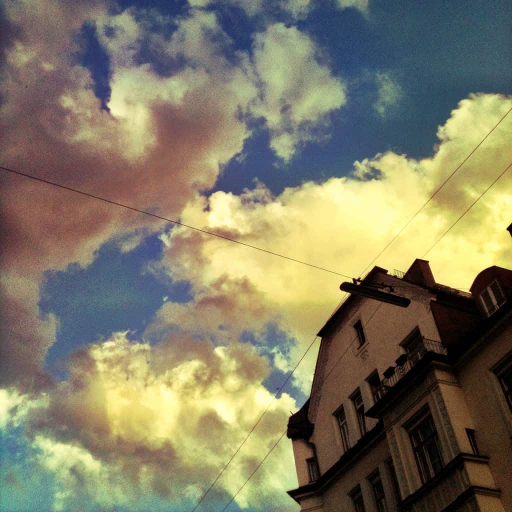 Blue Sky with white clouds and an old building from Munich