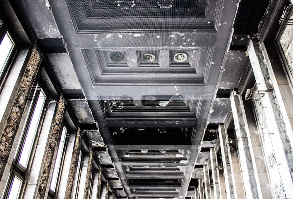 ceiling of an abandoned building