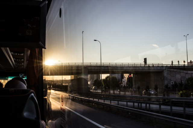 view of a bridge from a bus