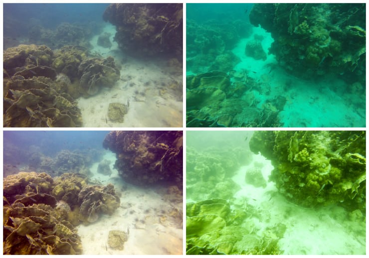 kamera reise, Vergleich GoPro Hero3+ mit und ohne Rotfilter Unterwasser Fotos