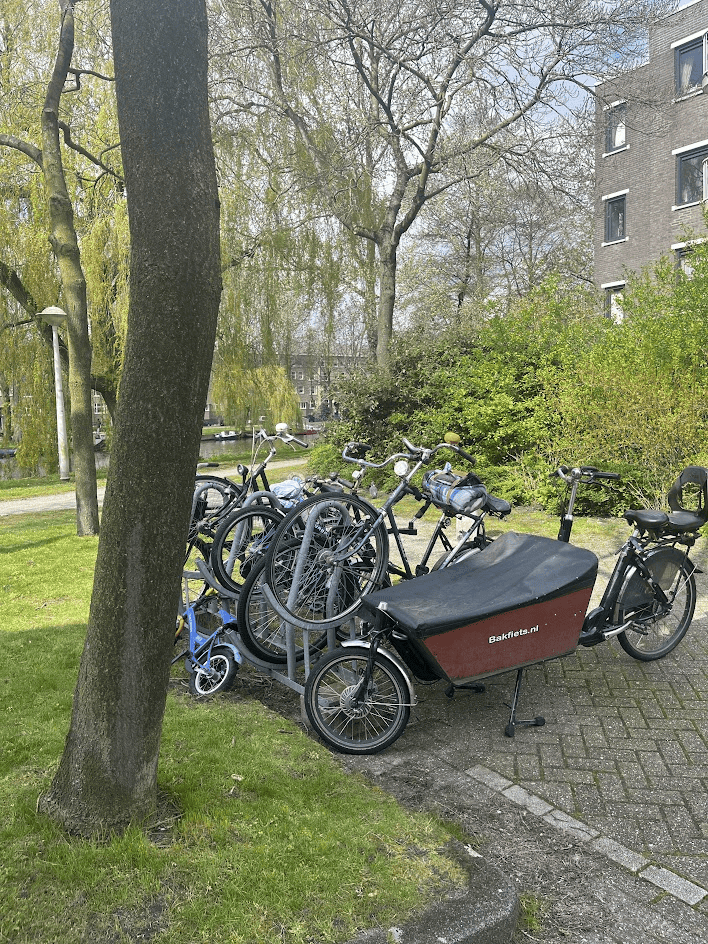 Dutch Bikes showing the Bakfiets, bike with large bucket front to carry children