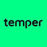temper logo white font on a green background