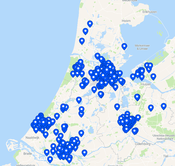 Map of all the gym options on Classpass Amsterdam Options