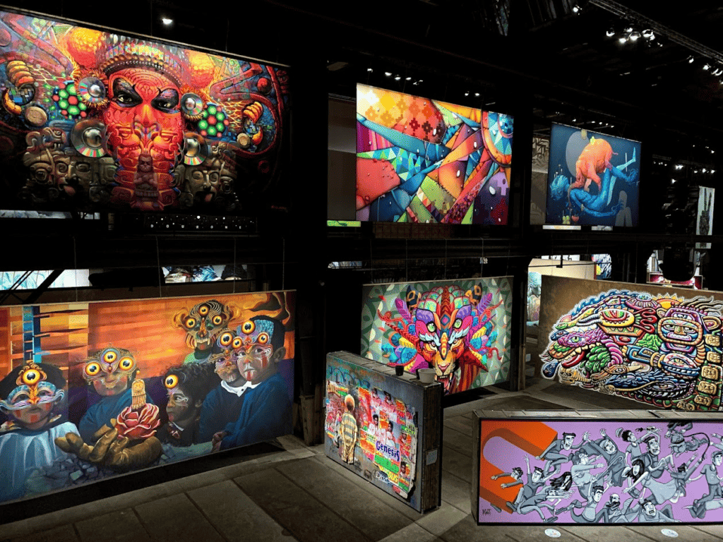 Large colorful billboard size Street art murals of various colors and sizes