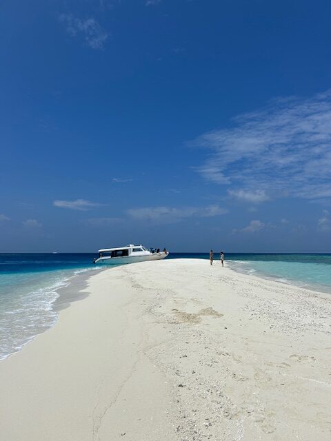boat and people on a sandbank